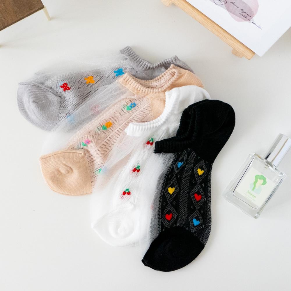 AHUA 韓國襪子 腳背透膚菱形網眼小圖船型襪 K2074 韓妞必備 正韓襪子 透膚襪 少女襪 阿華有事嗎-細節圖6