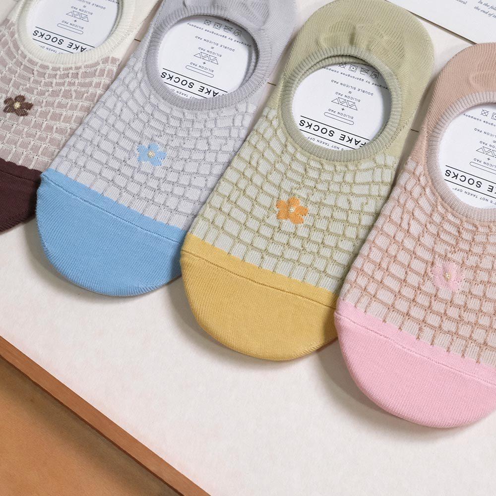 AHUA阿華有事嗎 鬆餅格紋小花前跟拼色隱形襪 K2166 正韓襪子 百搭純棉襪 韓妞必備 少女襪-細節圖5