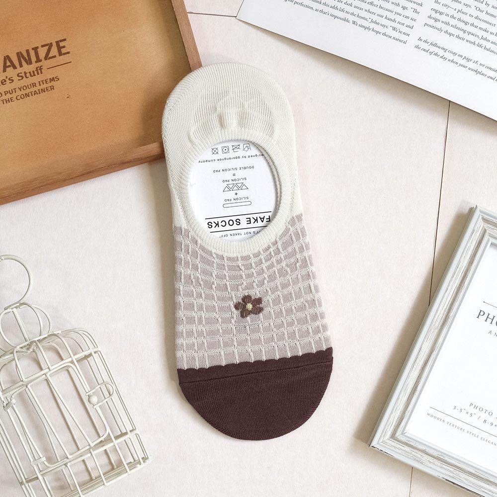 AHUA阿華有事嗎 鬆餅格紋小花前跟拼色隱形襪 K2166 正韓襪子 百搭純棉襪 韓妞必備 少女襪-細節圖6