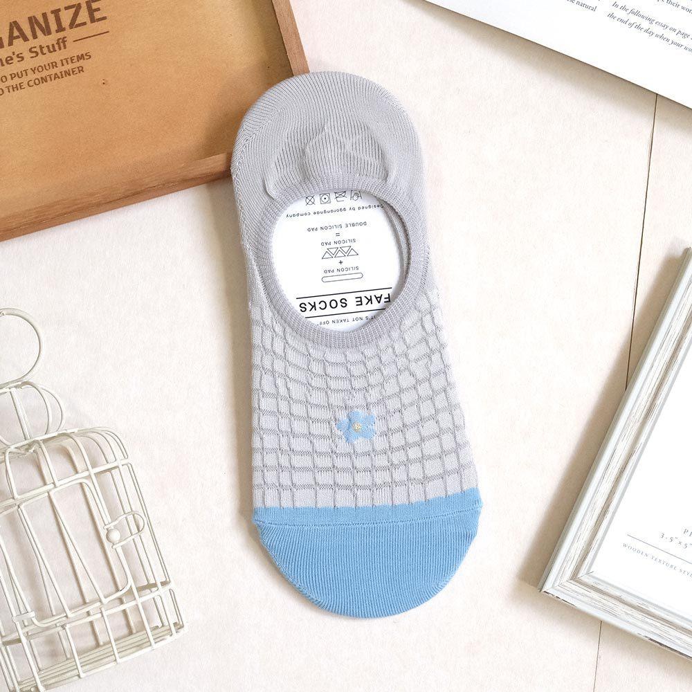 AHUA阿華有事嗎 鬆餅格紋小花前跟拼色隱形襪 K2166 正韓襪子 百搭純棉襪 韓妞必備 少女襪-細節圖7