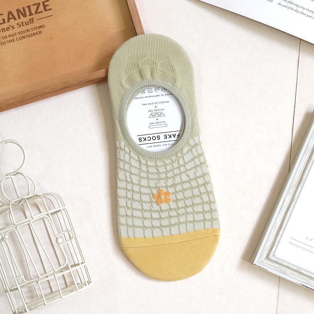 AHUA阿華有事嗎 鬆餅格紋小花前跟拼色隱形襪 K2166 正韓襪子 百搭純棉襪 韓妞必備 少女襪-細節圖8