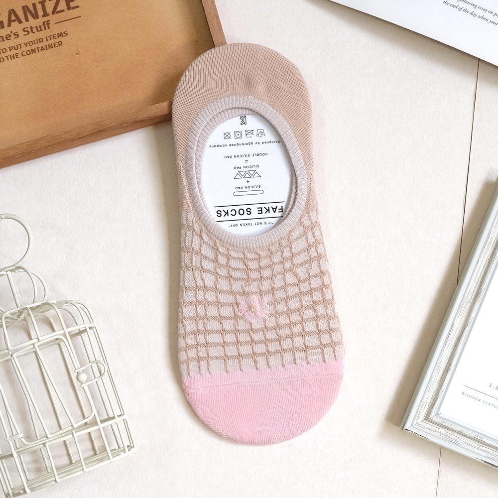 AHUA阿華有事嗎 鬆餅格紋小花前跟拼色隱形襪 K2166 正韓襪子 百搭純棉襪 韓妞必備 少女襪-細節圖9