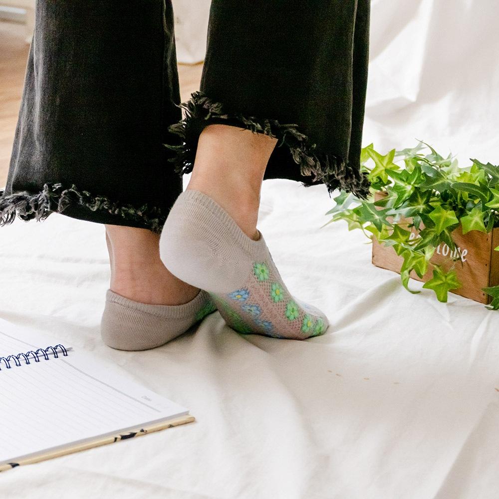 AHUA阿華有事嗎 滿版網眼直條跳色六瓣花船型襪 K2086 正韓襪子 百搭純棉襪 韓妞必備 少女襪-細節圖5