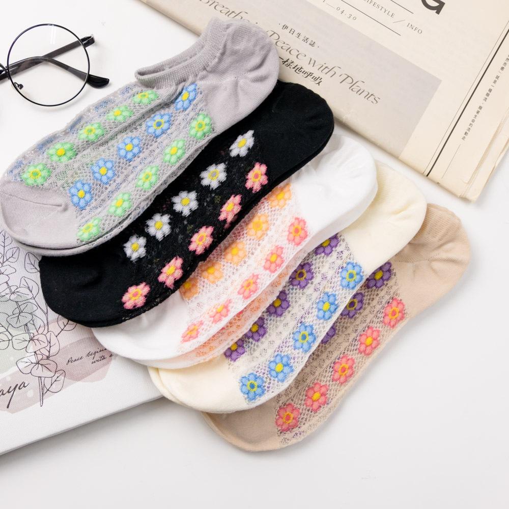 AHUA阿華有事嗎 滿版網眼直條跳色六瓣花船型襪 K2086 正韓襪子 百搭純棉襪 韓妞必備 少女襪-細節圖7