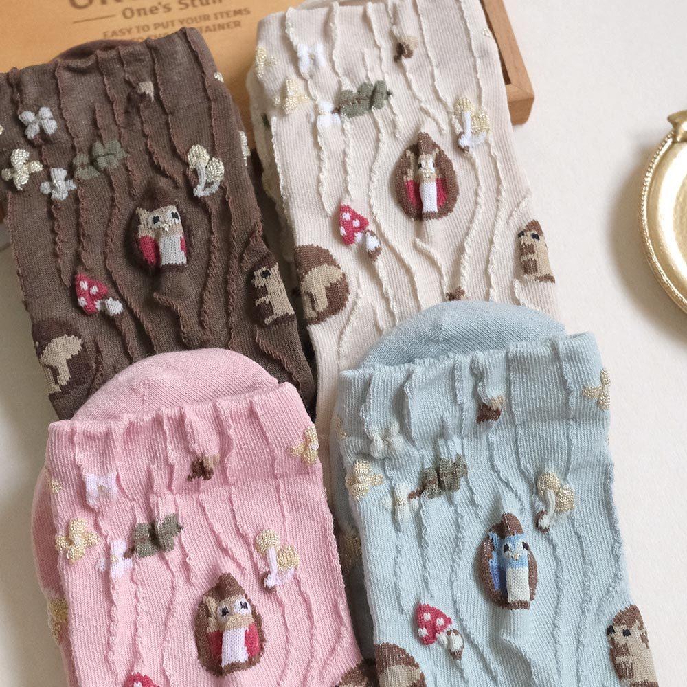 AHUA阿華有事嗎 滿版微金蔥木紋樹洞貓頭鷹中筒襪 K2201 正韓襪子 百搭純棉襪 韓妞必備 少女襪-細節圖4