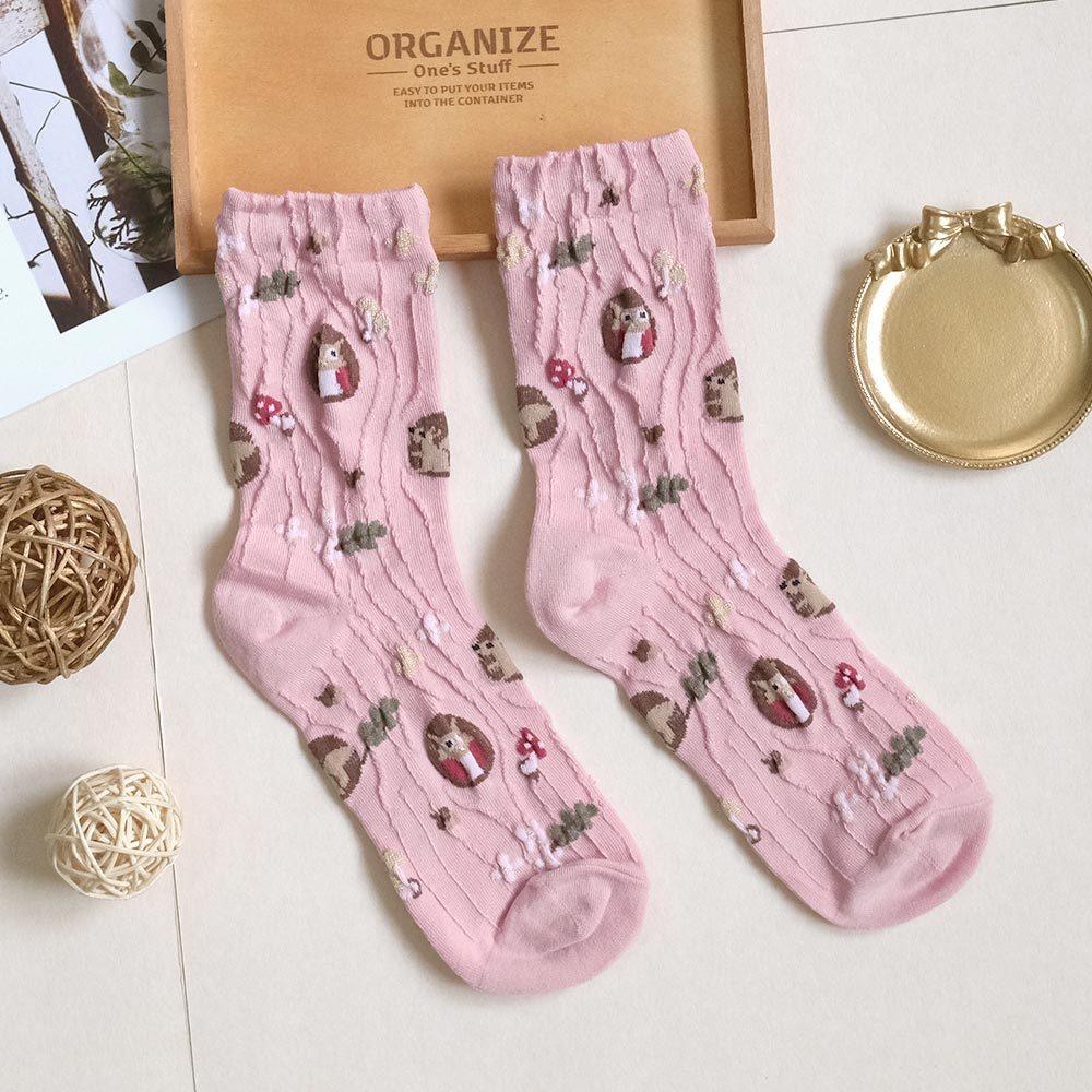 AHUA阿華有事嗎 滿版微金蔥木紋樹洞貓頭鷹中筒襪 K2201 正韓襪子 百搭純棉襪 韓妞必備 少女襪-細節圖8