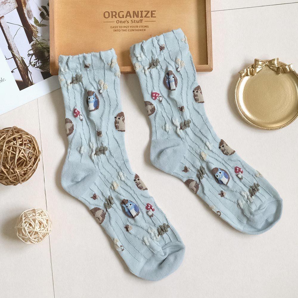 AHUA阿華有事嗎 滿版微金蔥木紋樹洞貓頭鷹中筒襪 K2201 正韓襪子 百搭純棉襪 韓妞必備 少女襪-細節圖9