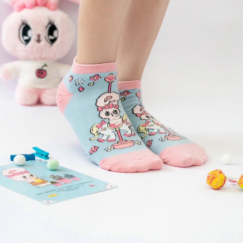 AHUA 艾絲樂小兔聯名-旋轉木馬短襪 女生襪子 R0025 純棉中筒襪 MIT台灣製造 阿華有事嗎-細節圖7
