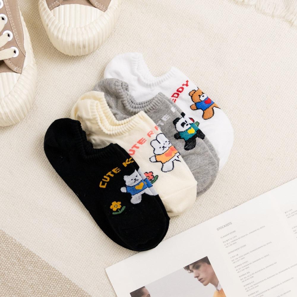 AHUA 韓國襪子 可愛穿衣動物朋友小花船型襪 K2068 韓妞必備 百搭純棉襪 正韓襪子 少女襪 阿華有事嗎-細節圖5