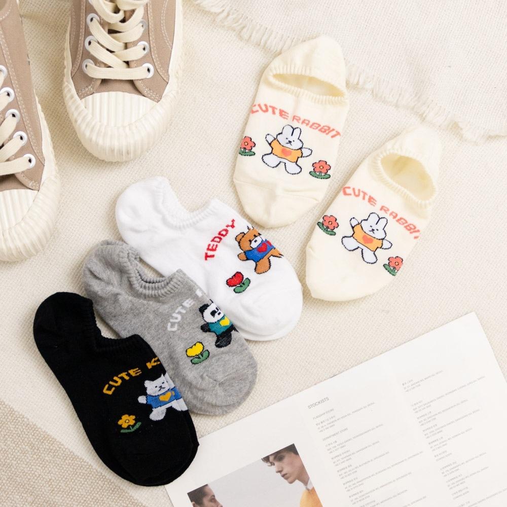 AHUA 韓國襪子 可愛穿衣動物朋友小花船型襪 K2068 韓妞必備 百搭純棉襪 正韓襪子 少女襪 阿華有事嗎-細節圖6