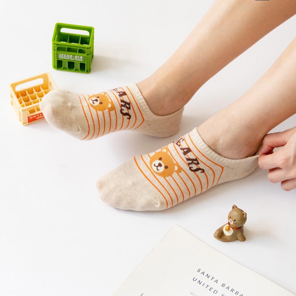 AHUA 韓國襪子 BEAR小熊橫條船型襪 K2052 韓妞必備 止滑襪 百搭純棉襪 正韓襪子 少女襪 阿華有事嗎-細節圖3