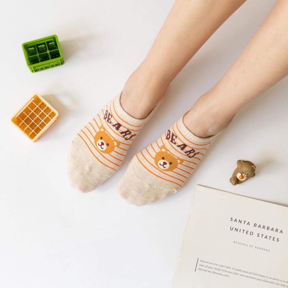 AHUA 韓國襪子 BEAR小熊橫條船型襪 K2052 韓妞必備 止滑襪 百搭純棉襪 正韓襪子 少女襪 阿華有事嗎-細節圖4