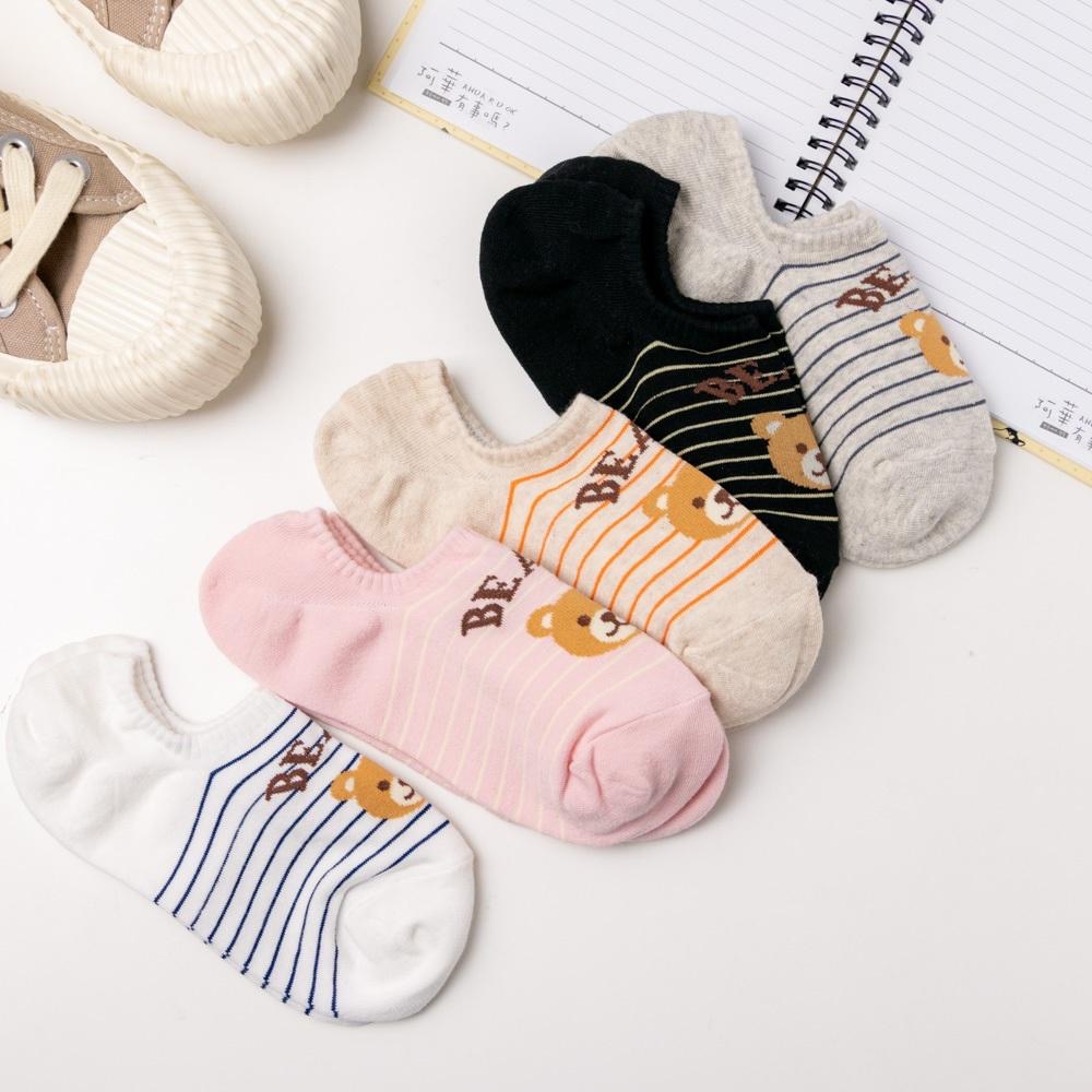 AHUA 韓國襪子 BEAR小熊橫條船型襪 K2052 韓妞必備 止滑襪 百搭純棉襪 正韓襪子 少女襪 阿華有事嗎-細節圖5