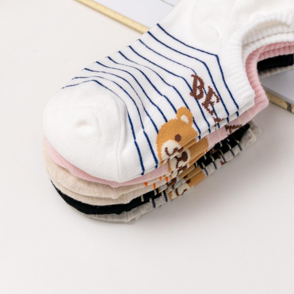 AHUA 韓國襪子 BEAR小熊橫條船型襪 K2052 韓妞必備 止滑襪 百搭純棉襪 正韓襪子 少女襪 阿華有事嗎-細節圖6