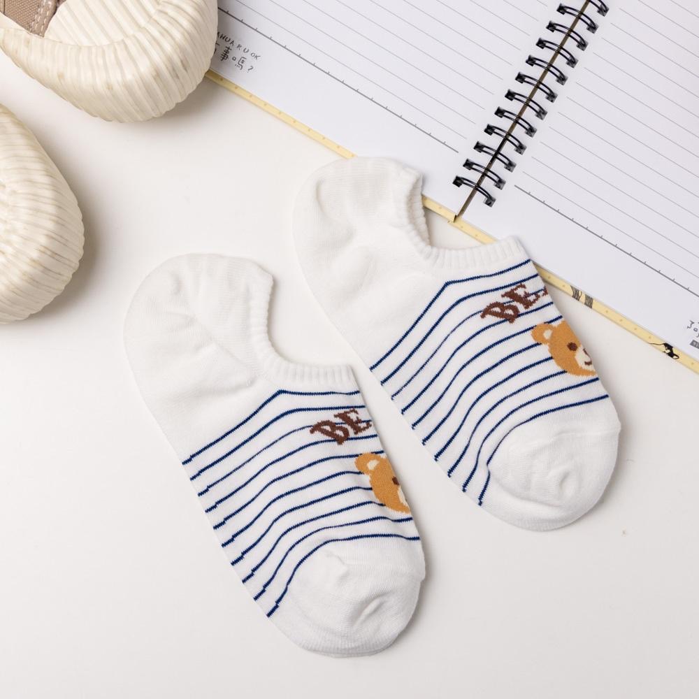 AHUA 韓國襪子 BEAR小熊橫條船型襪 K2052 韓妞必備 止滑襪 百搭純棉襪 正韓襪子 少女襪 阿華有事嗎-細節圖7