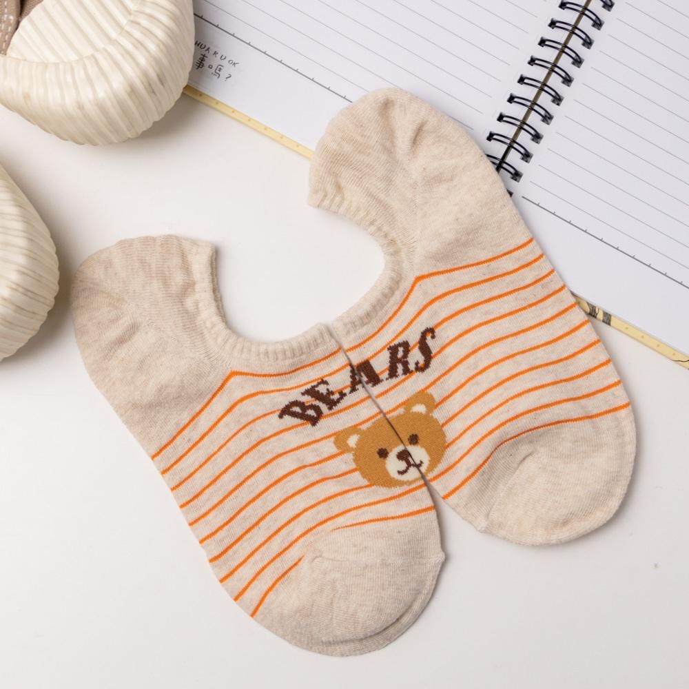 AHUA 韓國襪子 BEAR小熊橫條船型襪 K2052 韓妞必備 止滑襪 百搭純棉襪 正韓襪子 少女襪 阿華有事嗎-細節圖9
