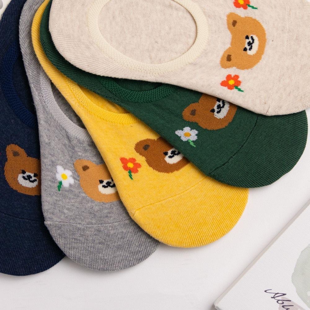 AHUA 韓國襪子 腳背開心熊熊小頭花朵隱形襪 K2017 韓妞必備 百搭純棉襪 正韓襪子 少女襪 阿華有事嗎-細節圖5