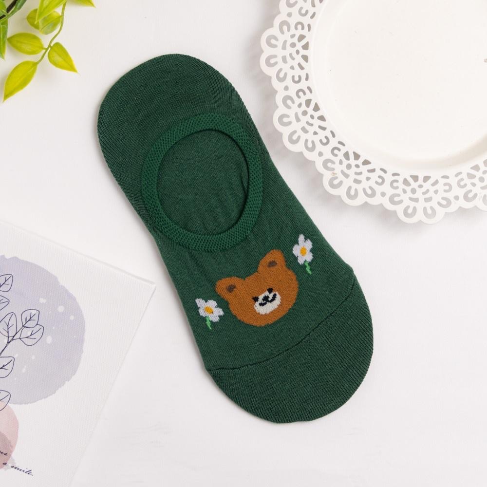 AHUA 韓國襪子 腳背開心熊熊小頭花朵隱形襪 K2017 韓妞必備 百搭純棉襪 正韓襪子 少女襪 阿華有事嗎-細節圖8