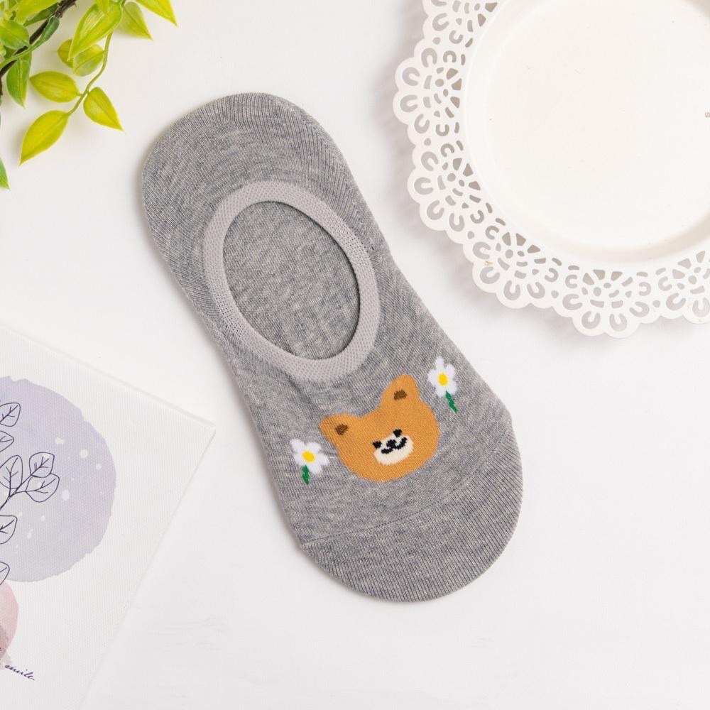 AHUA 韓國襪子 腳背開心熊熊小頭花朵隱形襪 K2017 韓妞必備 百搭純棉襪 正韓襪子 少女襪 阿華有事嗎-細節圖9