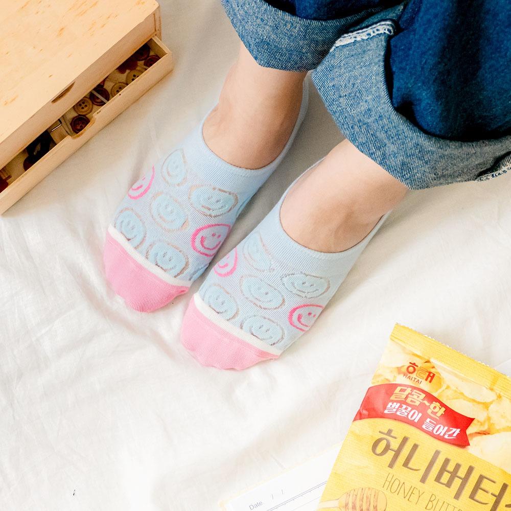 AHUA阿華有事嗎 滿版透膚笑臉前跟多巴胺拼色船型襪 K2093 正韓襪子 百搭純棉襪 韓妞必備 少女襪-細節圖4