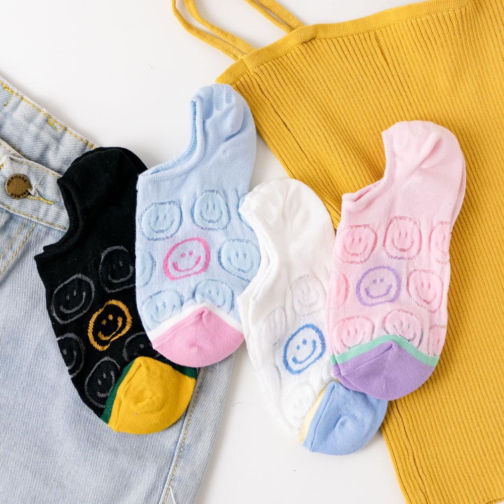 AHUA阿華有事嗎 滿版透膚笑臉前跟多巴胺拼色船型襪 K2093 正韓襪子 百搭純棉襪 韓妞必備 少女襪-細節圖6