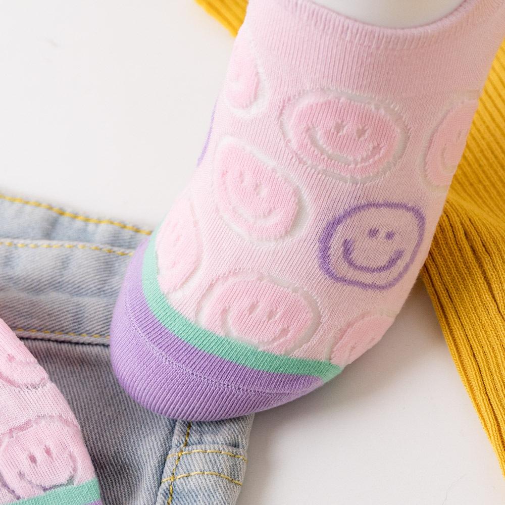 AHUA阿華有事嗎 滿版透膚笑臉前跟多巴胺拼色船型襪 K2093 正韓襪子 百搭純棉襪 韓妞必備 少女襪-細節圖8