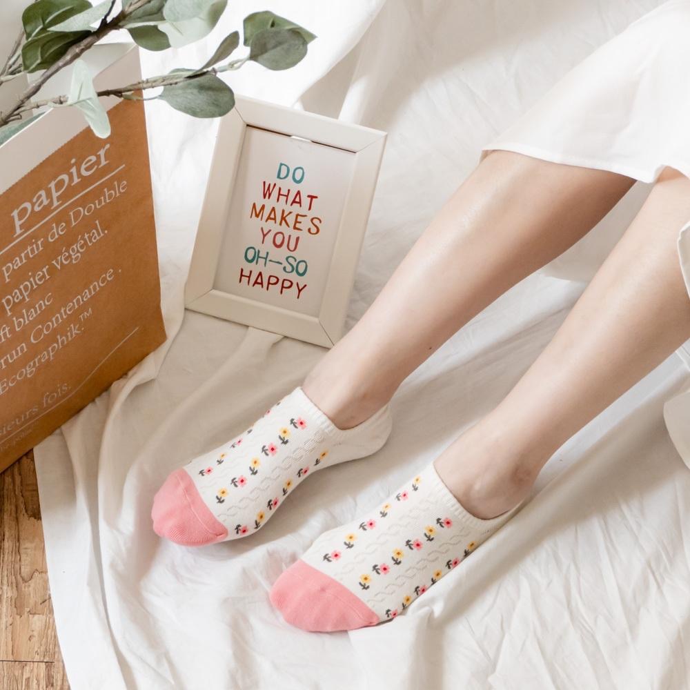 AHUA 韓國襪子 滿版直條雙色小花前跟拼色船型襪 K2016 韓妞必備 百搭純棉襪 正韓襪子 少女襪 阿華有事嗎-細節圖3