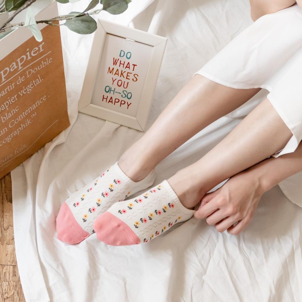 AHUA 韓國襪子 滿版直條雙色小花前跟拼色船型襪 K2016 韓妞必備 百搭純棉襪 正韓襪子 少女襪 阿華有事嗎-細節圖4