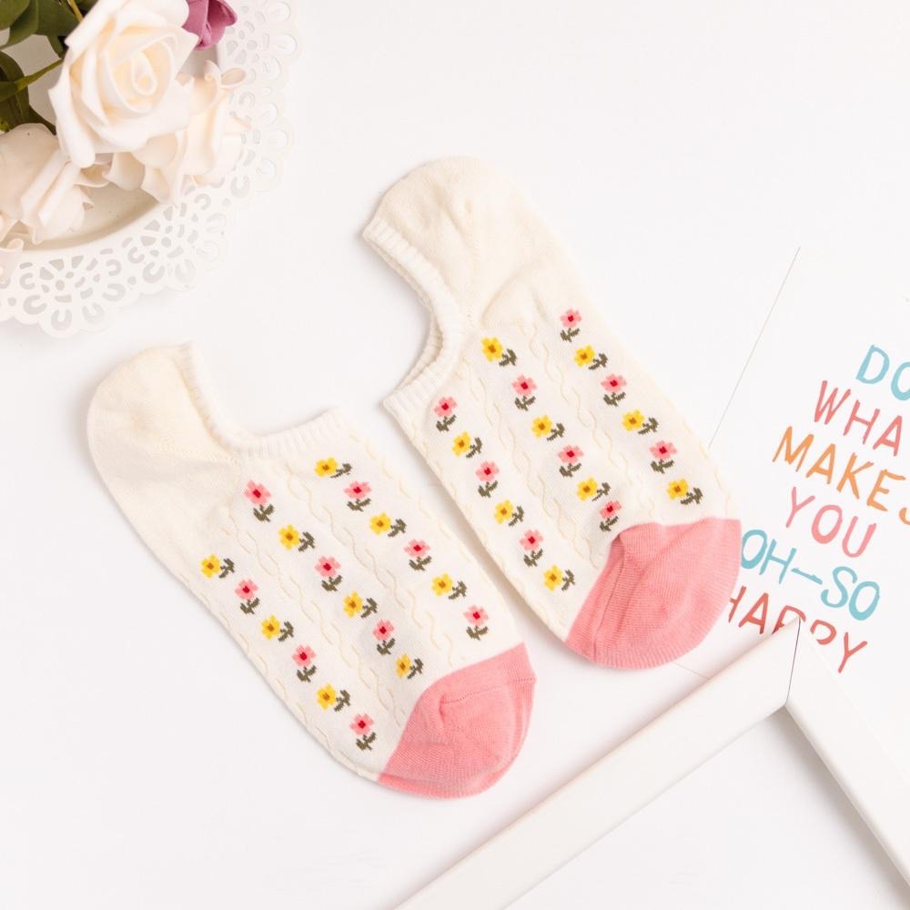 AHUA 韓國襪子 滿版直條雙色小花前跟拼色船型襪 K2016 韓妞必備 百搭純棉襪 正韓襪子 少女襪 阿華有事嗎-細節圖7