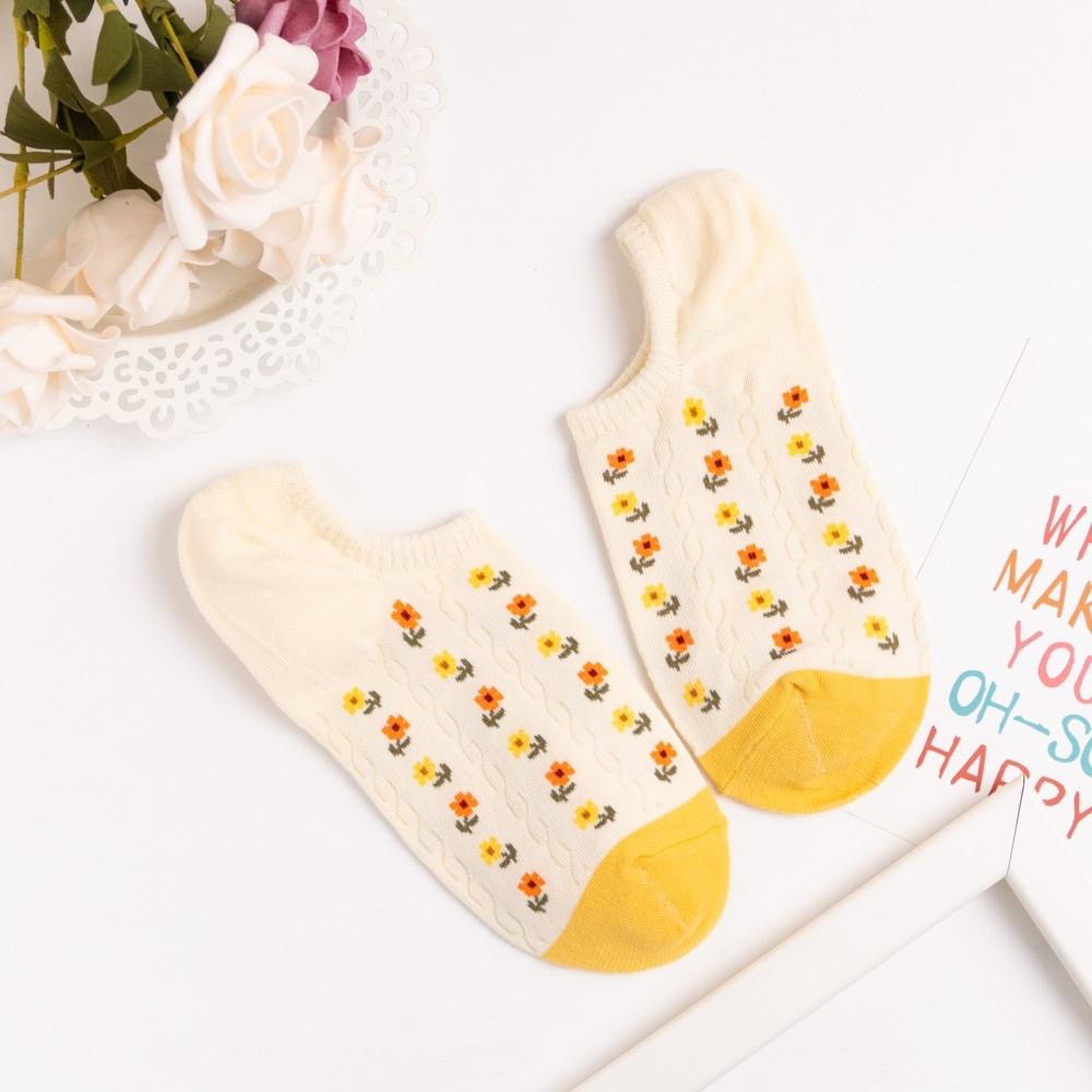 AHUA 韓國襪子 滿版直條雙色小花前跟拼色船型襪 K2016 韓妞必備 百搭純棉襪 正韓襪子 少女襪 阿華有事嗎-細節圖9