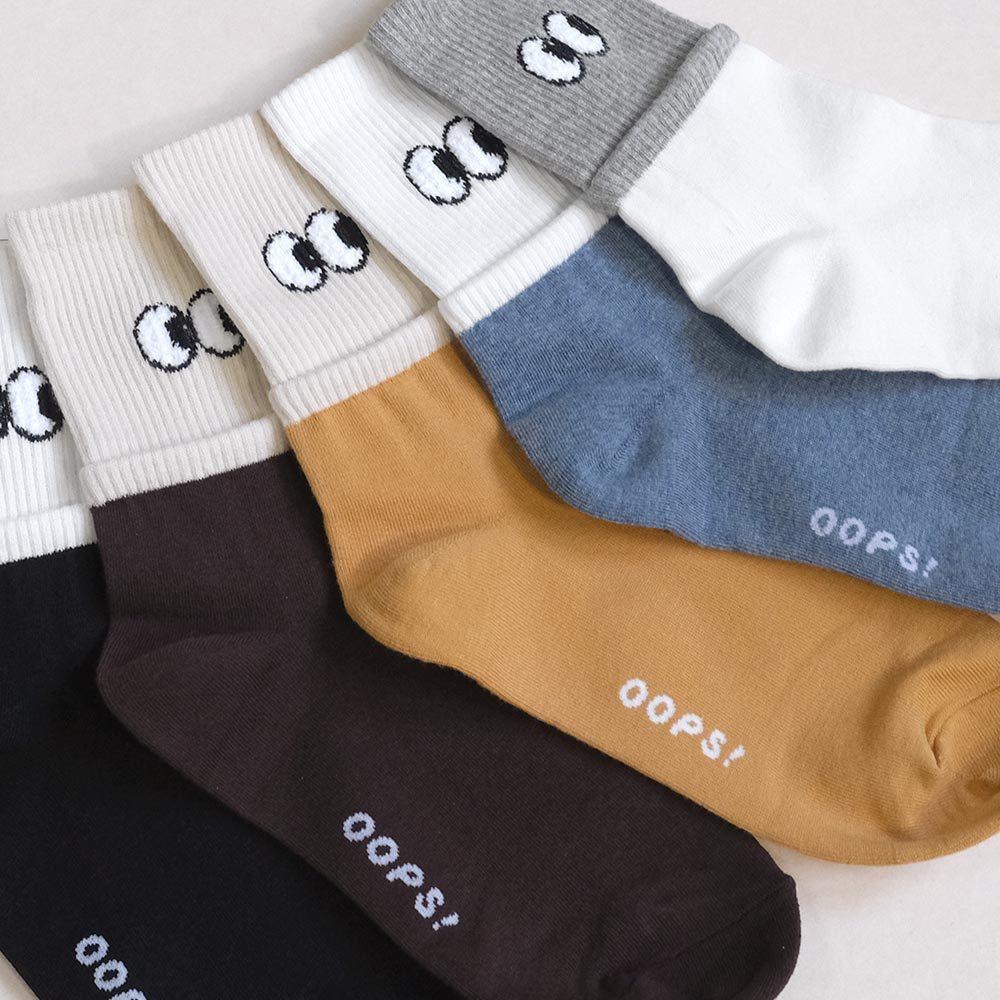 AHUA阿華有事嗎 立體毛毛眼睛雙層襪口拼色中筒襪 K2146 正韓襪子 百搭純棉襪 韓妞必備 少女襪-細節圖4