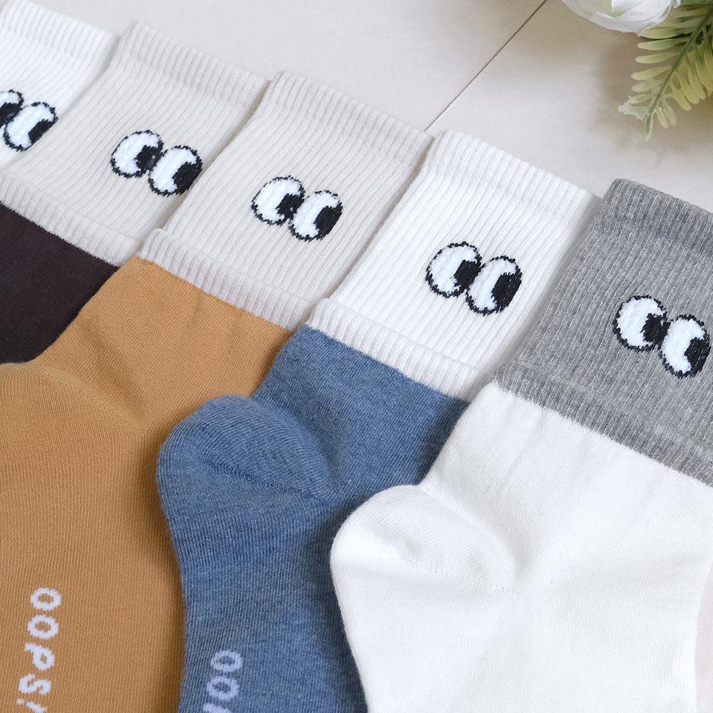 AHUA阿華有事嗎 立體毛毛眼睛雙層襪口拼色中筒襪 K2146 正韓襪子 百搭純棉襪 韓妞必備 少女襪-細節圖5