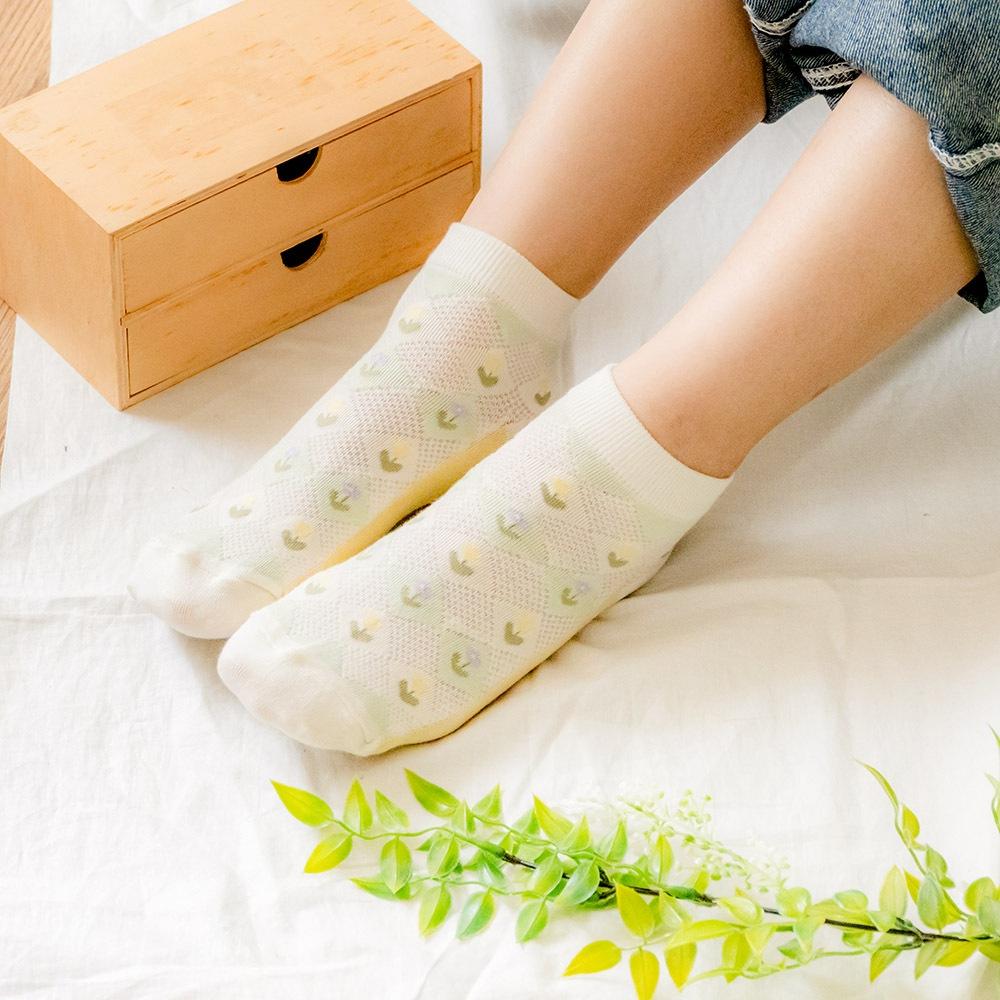 AHUA阿華有事嗎 滿版菱形小花腳底拼色網眼短襪 K2095 正韓襪子 百搭純棉襪 韓妞必備 少女襪-細節圖3