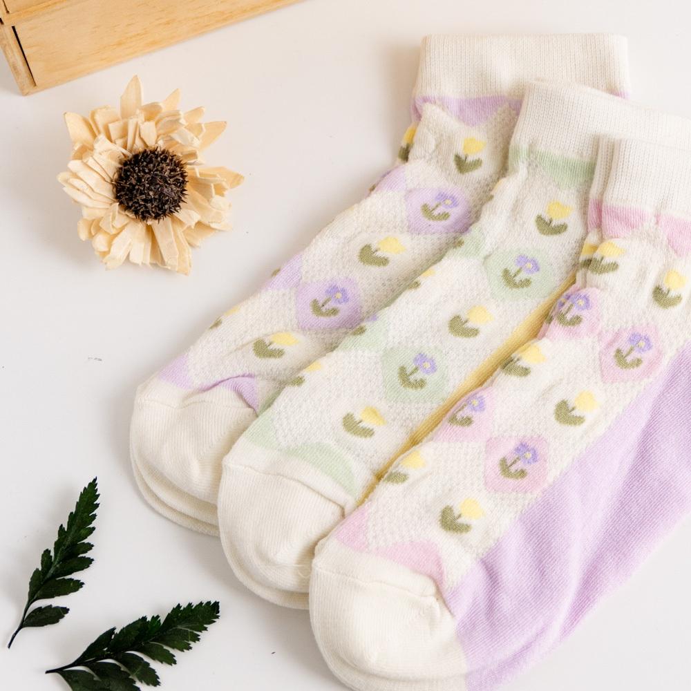 AHUA阿華有事嗎 滿版菱形小花腳底拼色網眼短襪 K2095 正韓襪子 百搭純棉襪 韓妞必備 少女襪-細節圖5