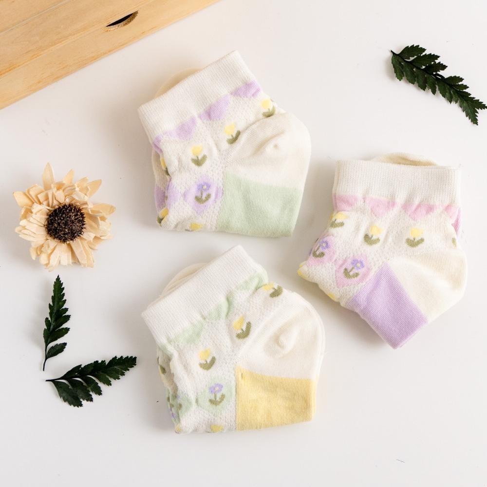 AHUA阿華有事嗎 滿版菱形小花腳底拼色網眼短襪 K2095 正韓襪子 百搭純棉襪 韓妞必備 少女襪-細節圖6