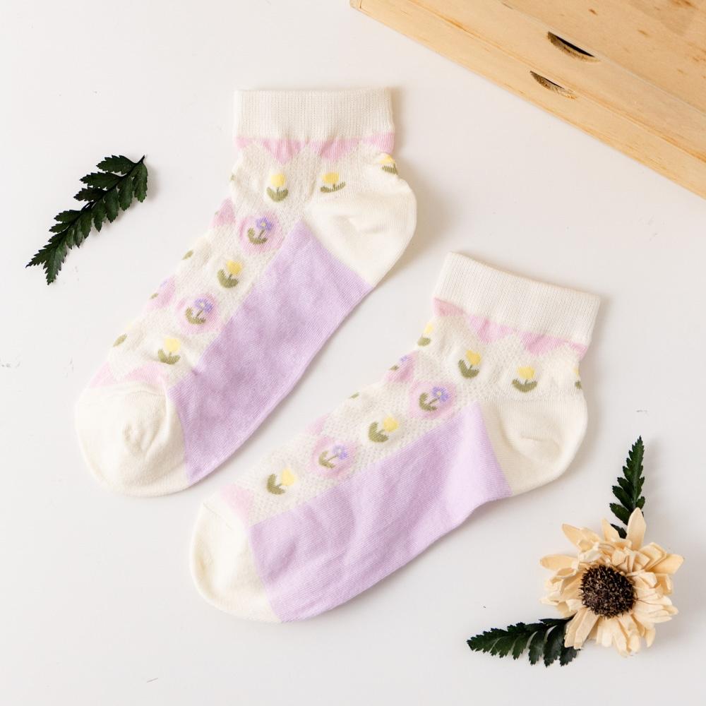 AHUA阿華有事嗎 滿版菱形小花腳底拼色網眼短襪 K2095 正韓襪子 百搭純棉襪 韓妞必備 少女襪-細節圖7