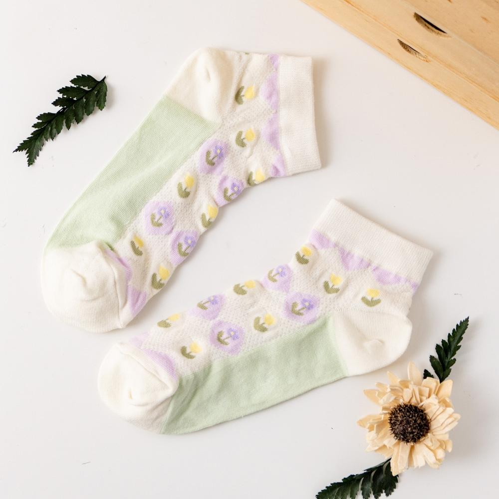 AHUA阿華有事嗎 滿版菱形小花腳底拼色網眼短襪 K2095 正韓襪子 百搭純棉襪 韓妞必備 少女襪-細節圖8