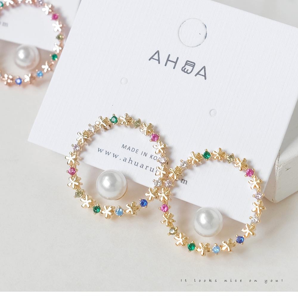 AHUA阿華有事嗎 韓國飾品 珍珠鑲鑽花圈耳環【A0698】正韓 浪漫 水鑽 時尚 簡約 韓妞必備 百搭 基本款 耳針-細節圖3