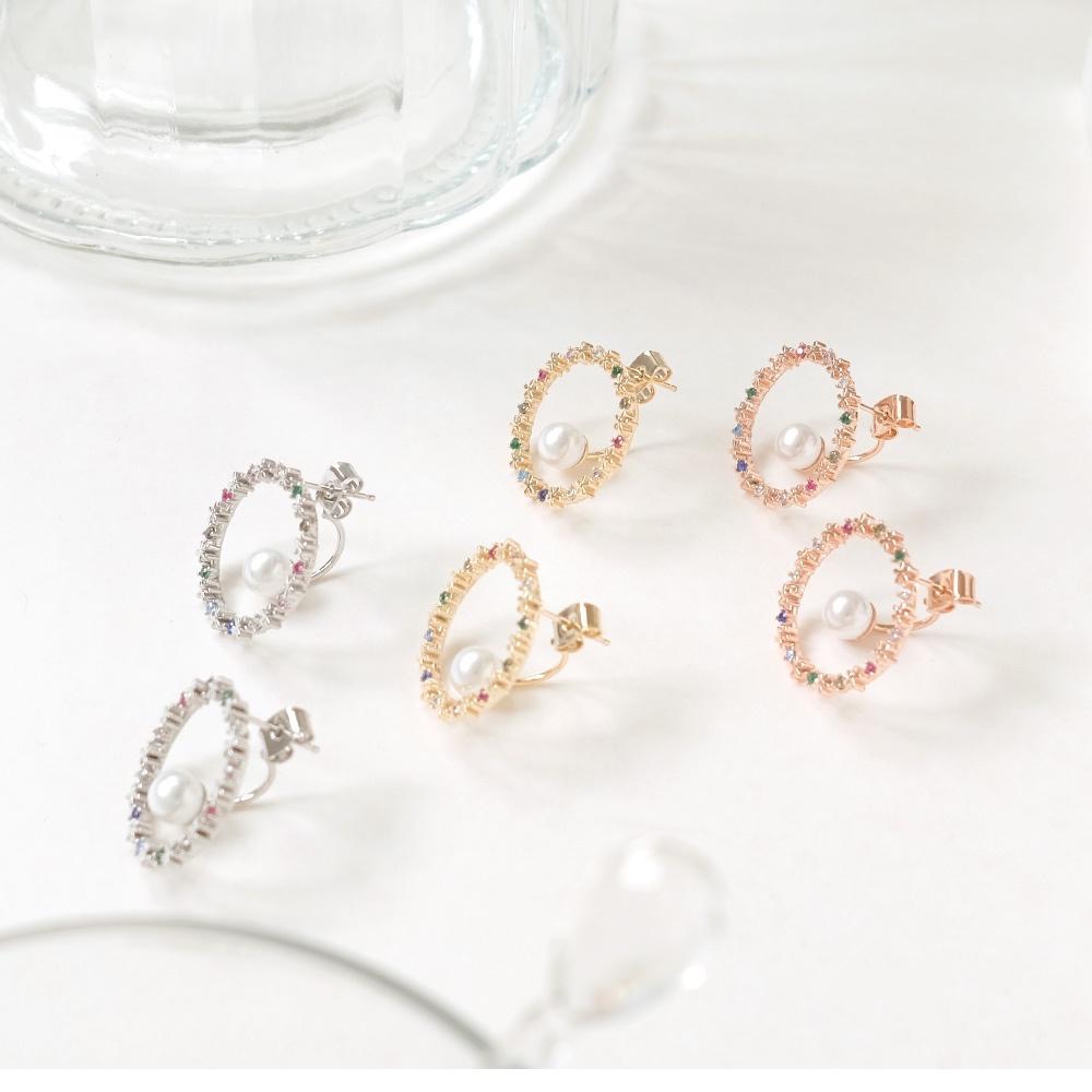 AHUA阿華有事嗎 韓國飾品 珍珠鑲鑽花圈耳環【A0698】正韓 浪漫 水鑽 時尚 簡約 韓妞必備 百搭 基本款 耳針-細節圖4