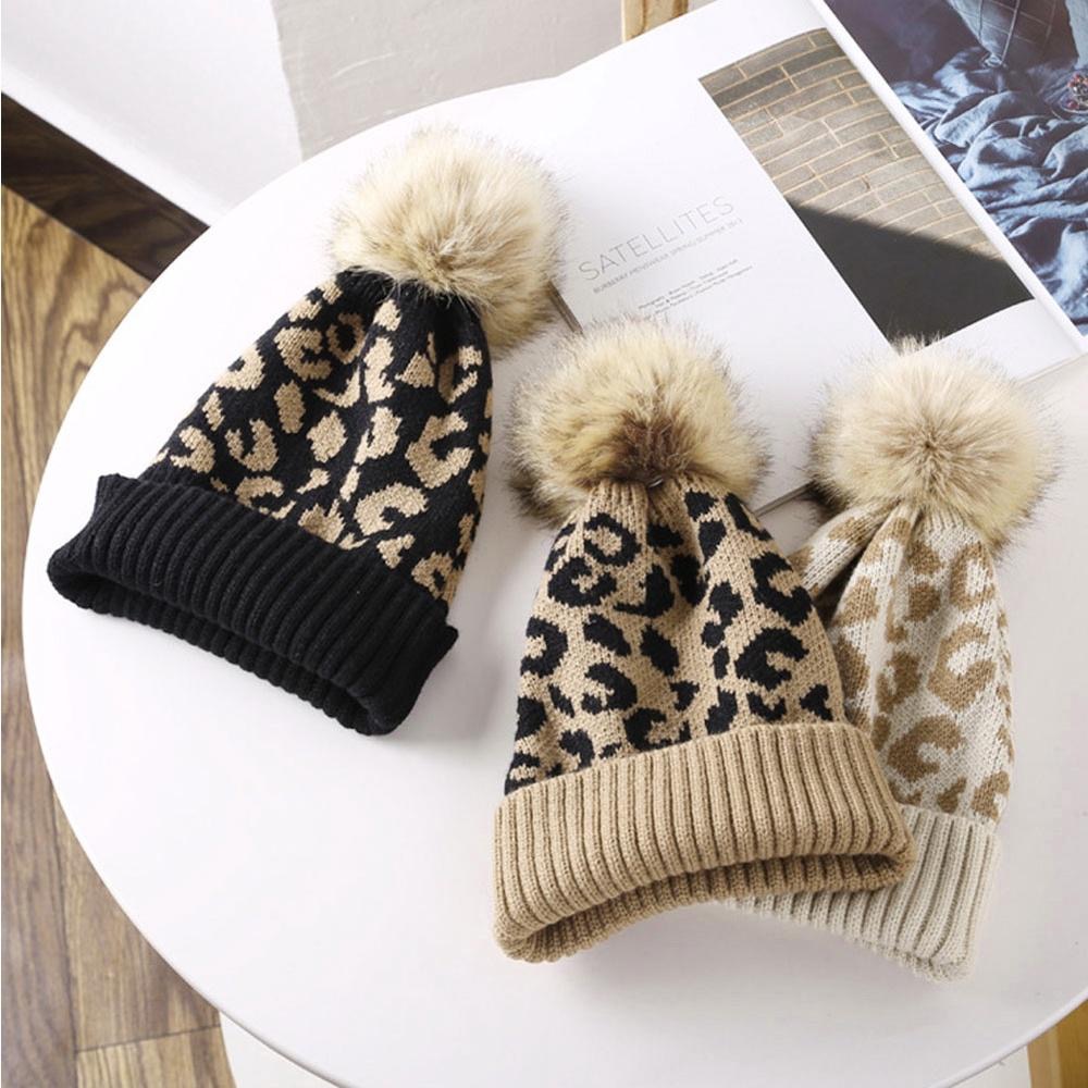 AHUA阿華有事嗎 日系豹紋毛球針織毛帽 毛線帽 H0039 簡約 百搭基本款帽子 豹紋毛帽-細節圖2