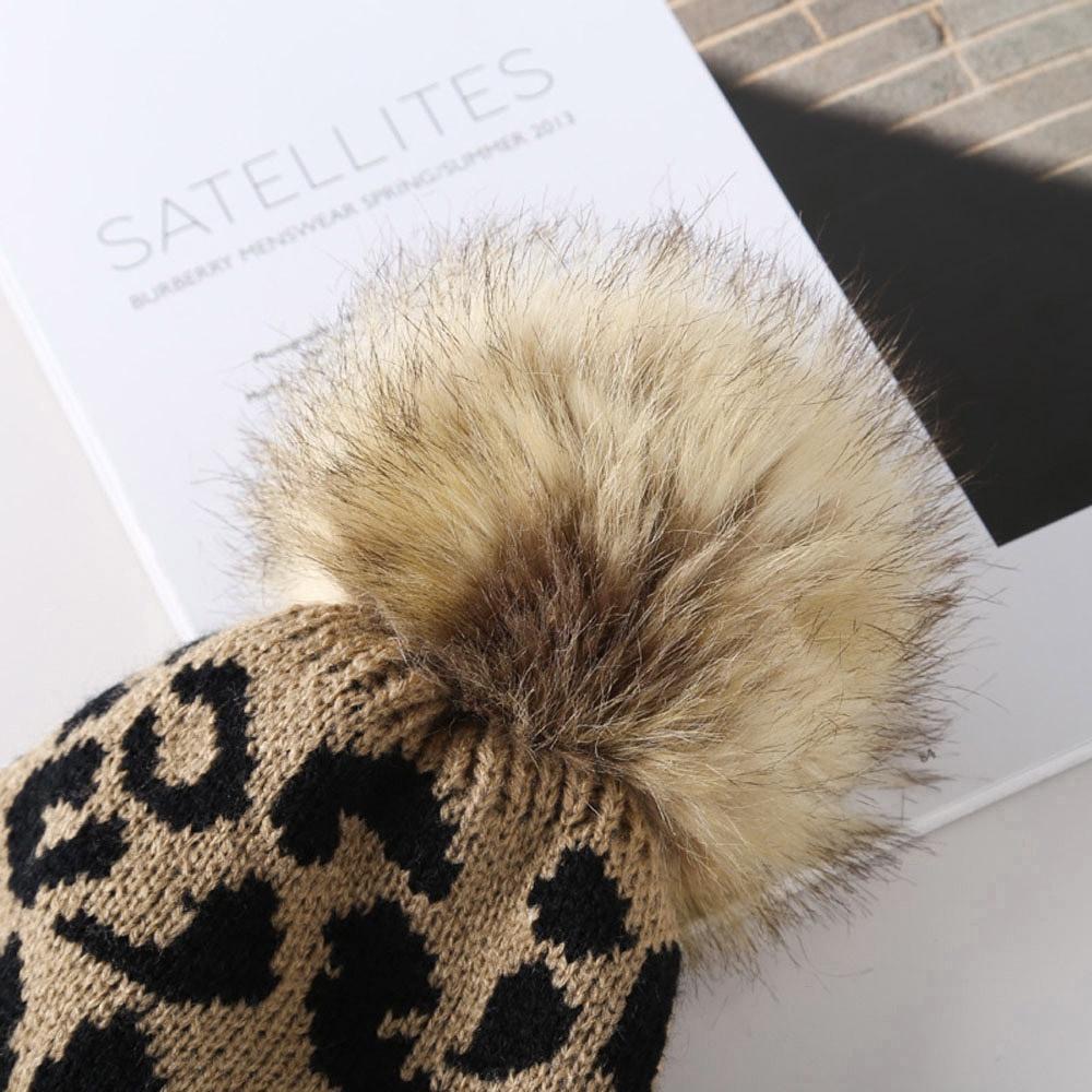 AHUA阿華有事嗎 日系豹紋毛球針織毛帽 毛線帽 H0039 簡約 百搭基本款帽子 豹紋毛帽-細節圖3