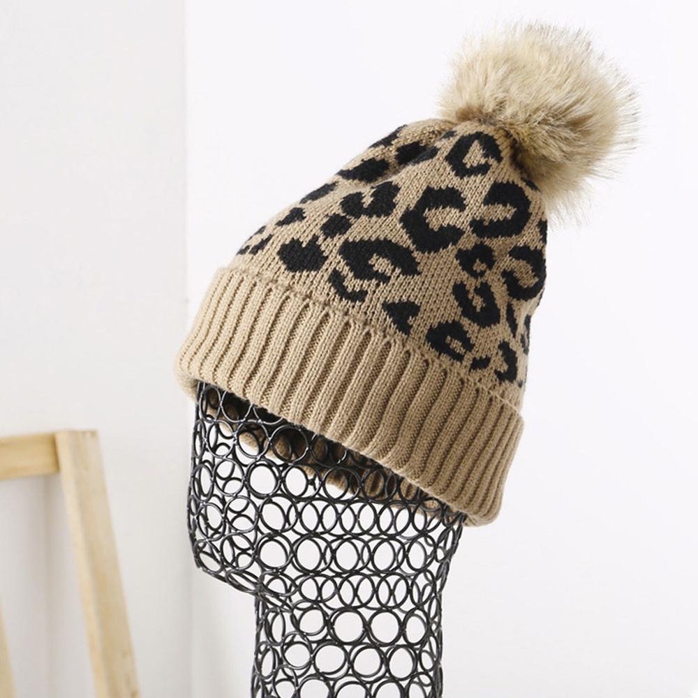 AHUA阿華有事嗎 日系豹紋毛球針織毛帽 毛線帽 H0039 簡約 百搭基本款帽子 豹紋毛帽-細節圖5