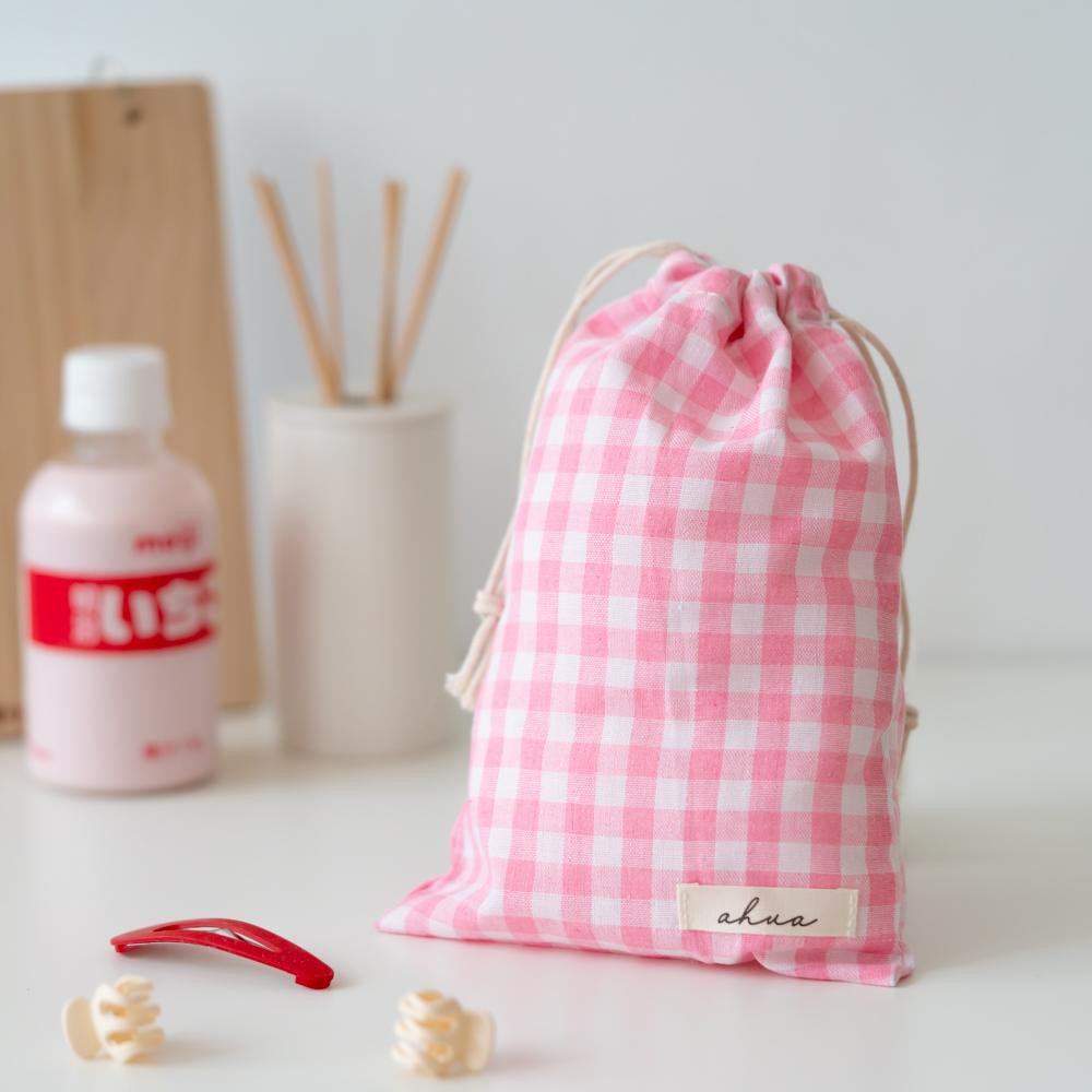 AHUA阿華有事嗎 韓系包包  撞色格子束口袋(大) B0054  韓妞必備小物 百搭配件 包包 袋子 手袋 束口小包-細節圖6