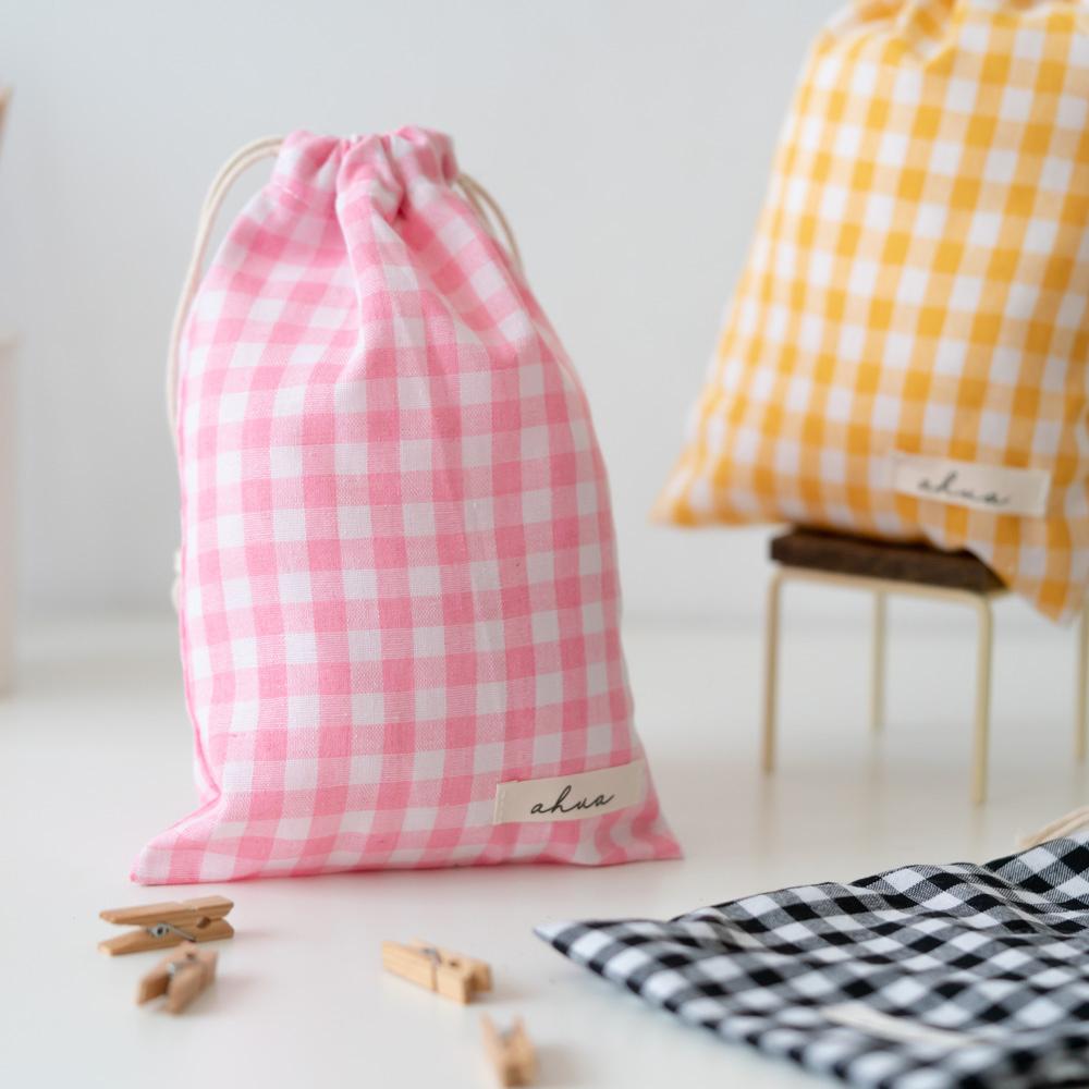 AHUA阿華有事嗎 韓系包包  撞色格子束口袋(大) B0054  韓妞必備小物 百搭配件 包包 袋子 手袋 束口小包-細節圖7