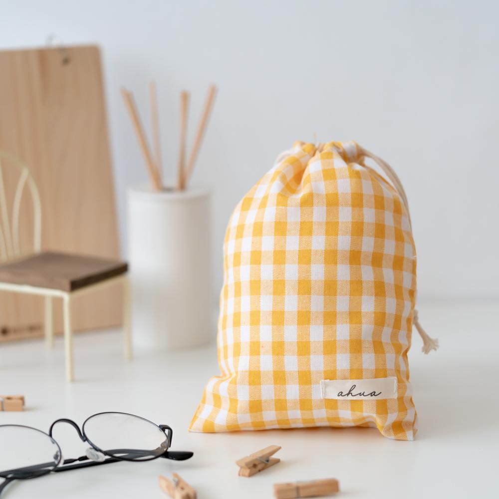 AHUA阿華有事嗎 韓系包包  撞色格子束口袋(大) B0054  韓妞必備小物 百搭配件 包包 袋子 手袋 束口小包-細節圖9
