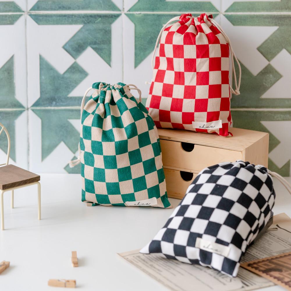 AHUA阿華有事嗎 韓系包包  棋盤格燈芯絨束口袋(大)B0060  韓妞必備小物 百搭配件 包包 袋子 手袋-細節圖3