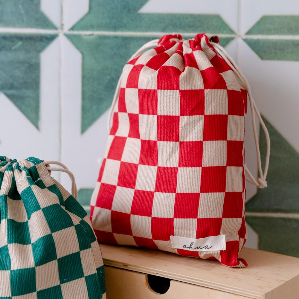 AHUA阿華有事嗎 韓系包包  棋盤格燈芯絨束口袋(大)B0060  韓妞必備小物 百搭配件 包包 袋子 手袋-細節圖5