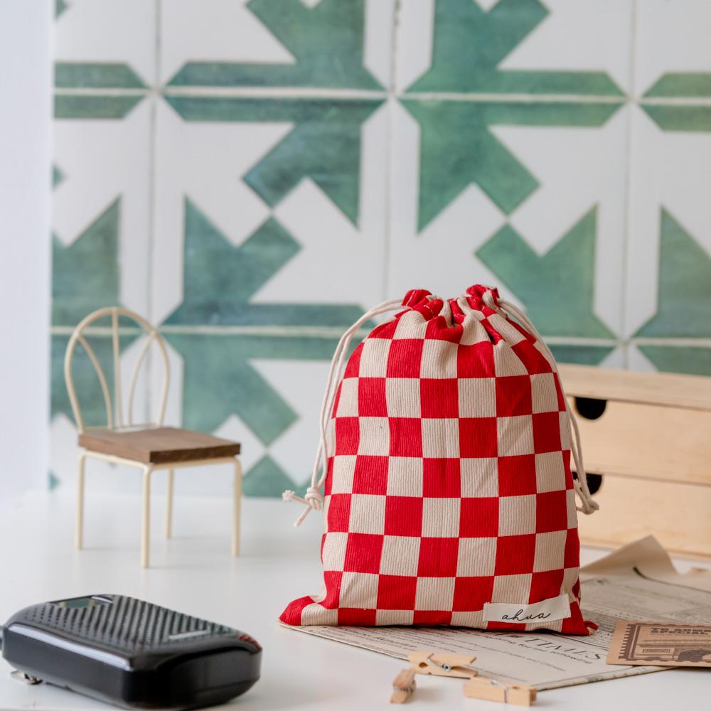 AHUA阿華有事嗎 韓系包包  棋盤格燈芯絨束口袋(大)B0060  韓妞必備小物 百搭配件 包包 袋子 手袋-細節圖8