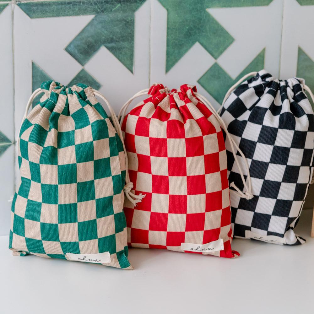 AHUA阿華有事嗎 韓系包包  棋盤格燈芯絨束口袋(大)B0060  韓妞必備小物 百搭配件 包包 袋子 手袋-細節圖9