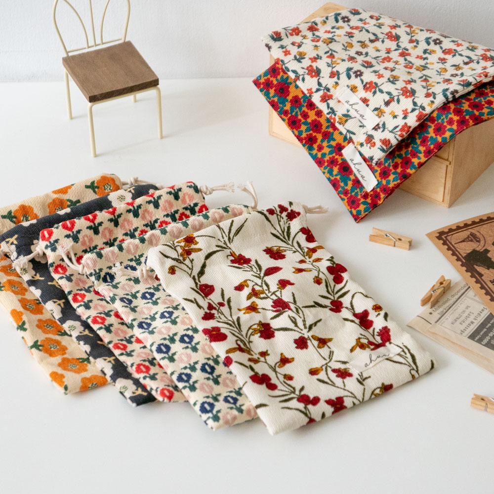 AHUA阿華有事嗎 韓系包包  滿版花朵燈芯絨束口袋(大) B0056  韓妞必備小物 百搭配件 包包 袋子 手袋 收納-細節圖7